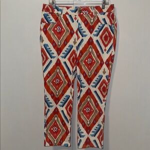 Chico’s Platinum Crop Pants Cropped Boho Ikat Print Women’s Size 1 US 8